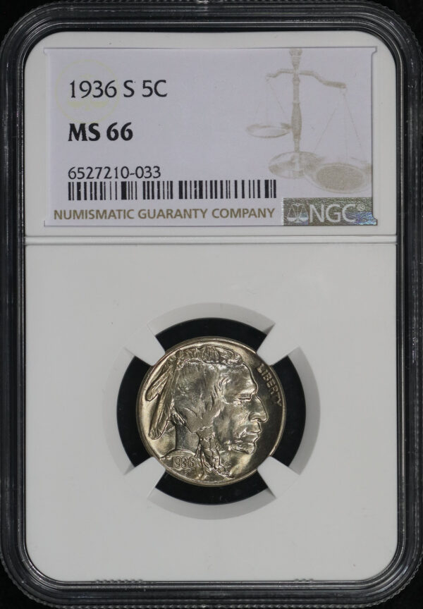 Obverse of this 1936-S Buffalo Nickel NGC MS-66