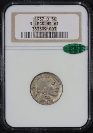 Obverse of this 1937-D 3 Legs Buffalo Nickel NGC MS-61 CAC