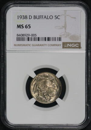 Obverse of this 1938-D Buffalo Nickel NGC MS-65
