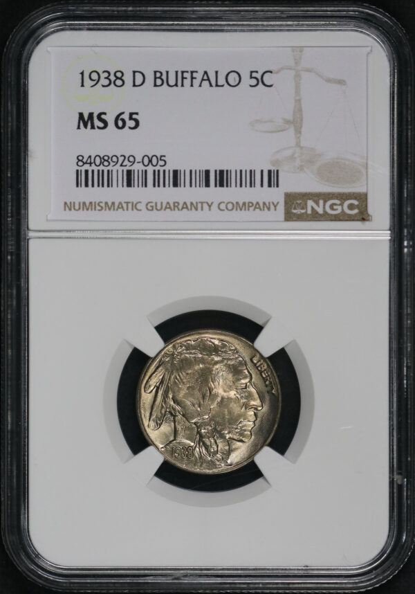 Obverse of this 1938-D Buffalo Nickel NGC MS-65