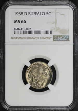 Obverse of this 1938-D Buffalo Nickel NGC MS-66