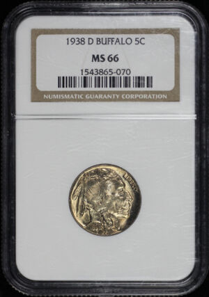 Obverse of this 1938-D Buffalo Nickel NGC MS-66