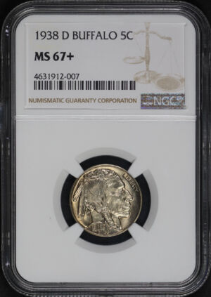 Obverse of this 1938-D Buffalo Nickel NGC MS-67+