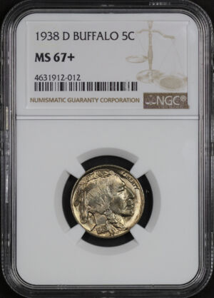 Obverse of this 1938-D Buffalo Nickel NGC MS-67+