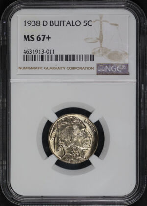 Obverse of this 1938-D Buffalo Nickel NGC MS-67+