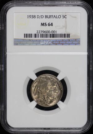 Obverse of this 1938-D/D Buffalo Nickel NGC MS-64