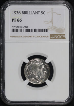 Obverse of this 1936 Brilliant Buffalo Nickel NGC PF-66