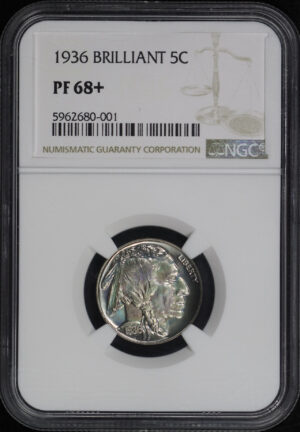 Obverse of this 1936 Buffalo Nickel Brilliant NGC PF-68+