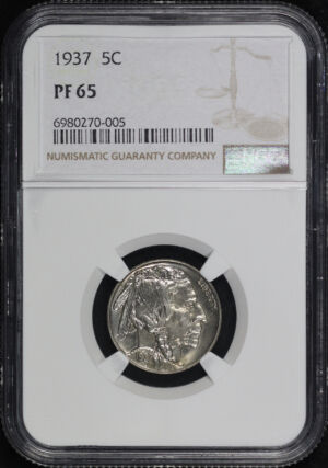 Obverse of this 1937 Buffalo Nickel NGC PF-65