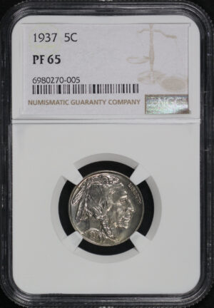 Obverse of this 1937 Buffalo Nickel NGC PF-65