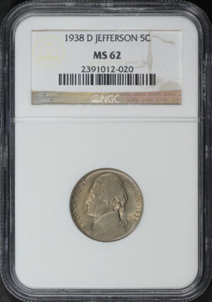 Obverse of this 1938-D Jefferson Nickel NGC MS-62