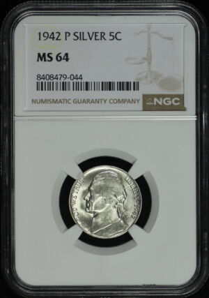 Obverse of this 1942-P Jefferson Nickel Silver NGC MS-64