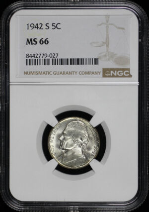 Obverse of this 1942-S Jefferson Nickel NGC MS-66