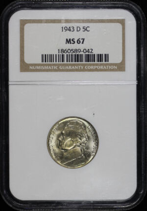 Obverse of this 1943-D Jefferson Nickel NGC MS-67