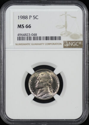 Obverse of this 1988 Jefferson Nickel NGC MS-66
