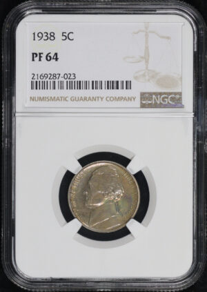 Obverse of this 1938 Jefferson Nickel NGC PF-64