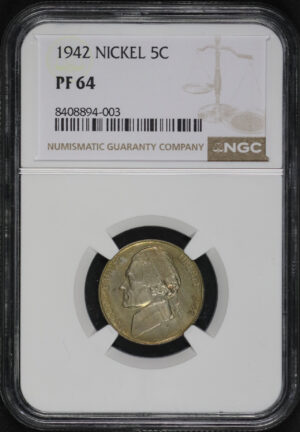 Obverse of this 1942 Jefferson Nickel NGC PF-64