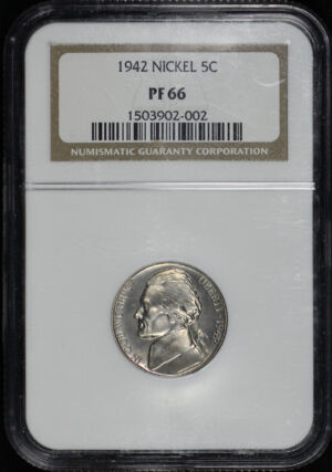 Obverse of this 1942 Jefferson Nickel NGC PF-66