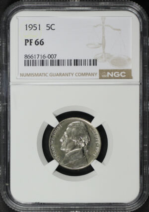 Obverse of this 1951 Jefferson Nickel NGC PF-66