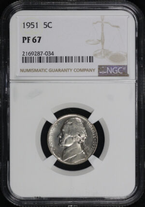 Obverse of this 1951 Jefferson Nickel NGC PF-67