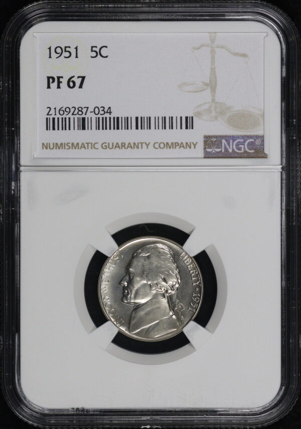 Obverse of this 1951 Jefferson Nickel NGC PF-67