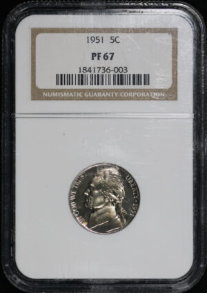 Obverse of this 1951 Jefferson Nickel NGC PF-67