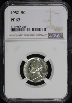 Obverse of this 1952 Jefferson Nickel NGC PF-67