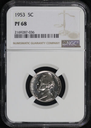 Obverse of this 1953 Jefferson Nickel NGC PF-68