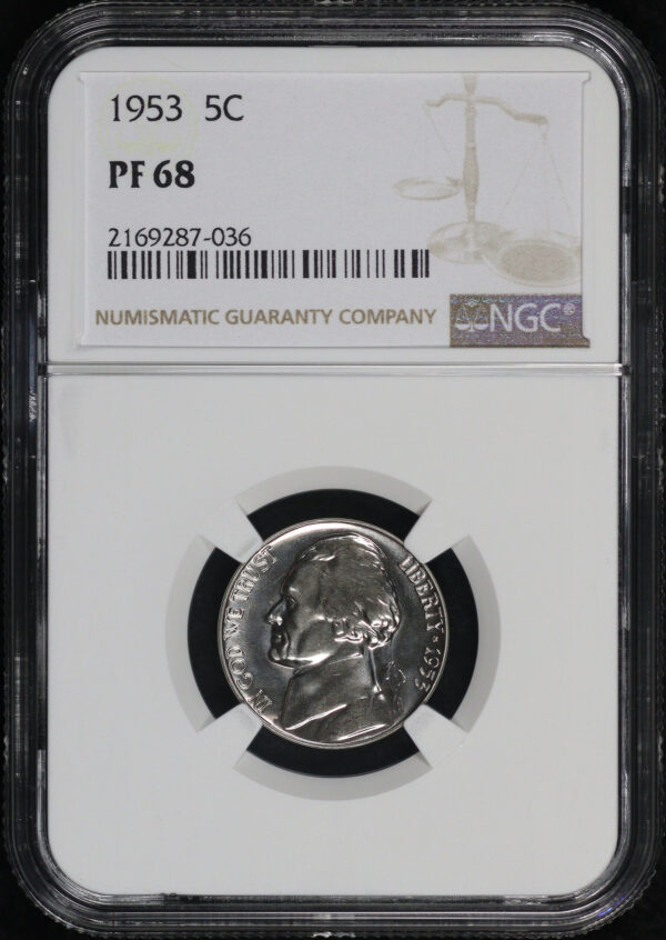 Obverse of this 1953 Jefferson Nickel NGC PF-68