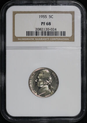 Obverse of this 1955 Jefferson Nickel NGC PF-68