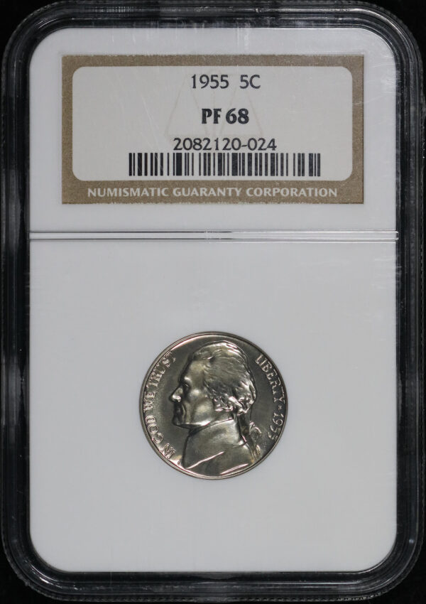 Obverse of this 1955 Jefferson Nickel NGC PF-68