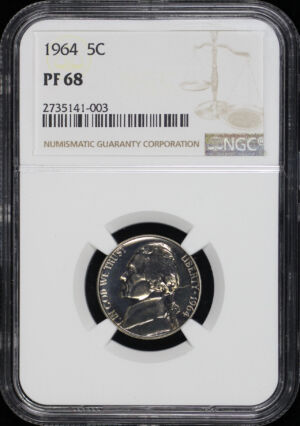 Obverse of this 1964 Jefferson Nickel NGC PF-68