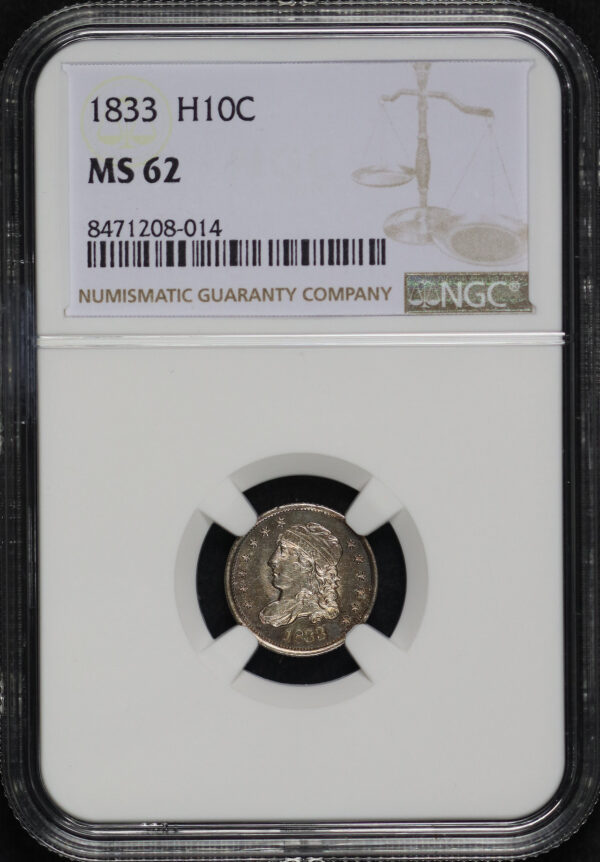 Obverse of this 1833 Capped Bust Half Dime NGC MS-62