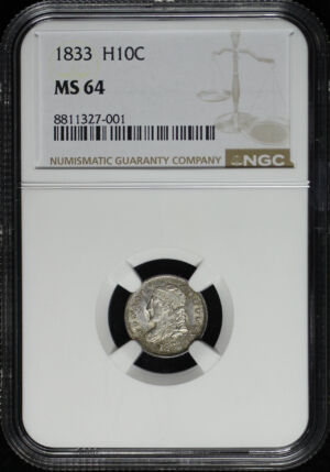 Obverse of this 1833 Capped Bust Half Dime NGC MS-64