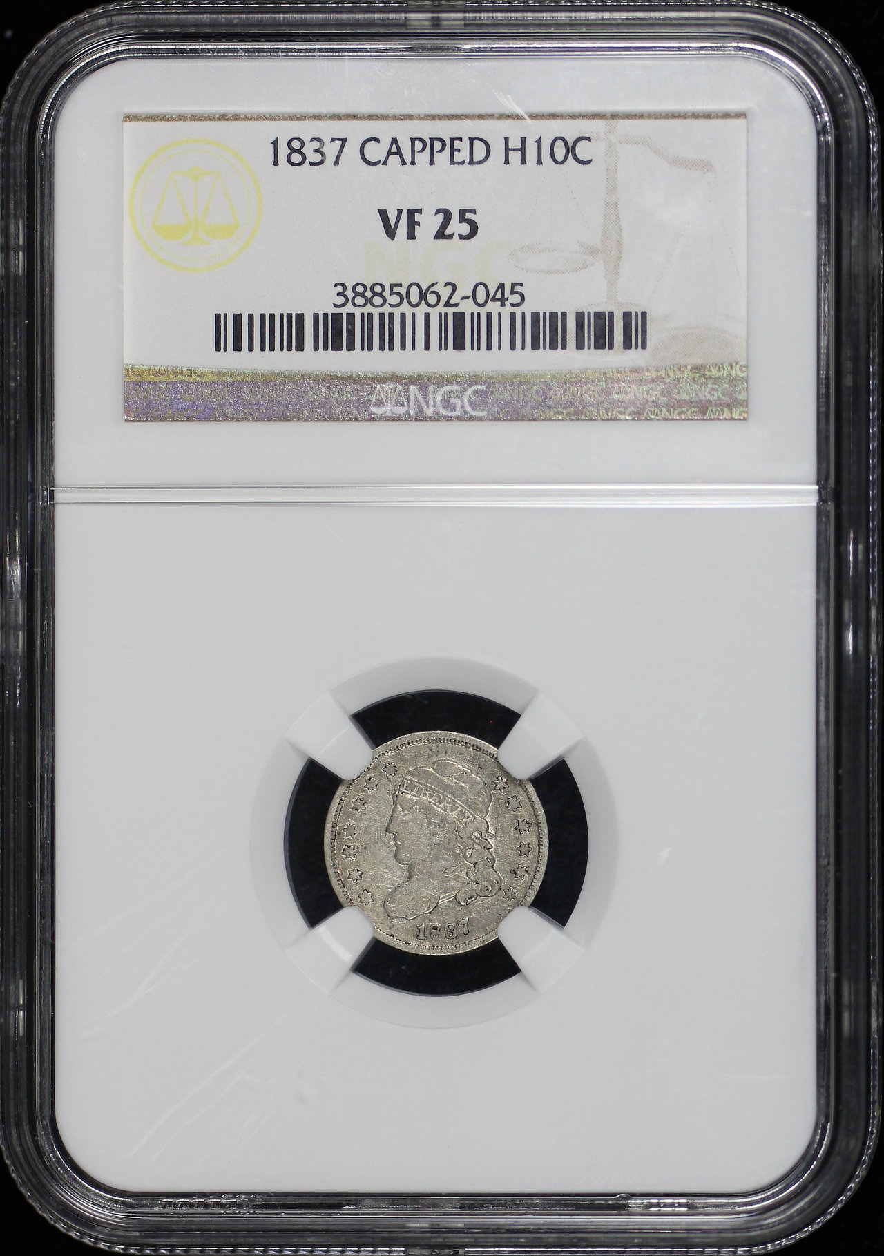 Obverse of this 1837 Capped Bust Half Dime NGC VF-25