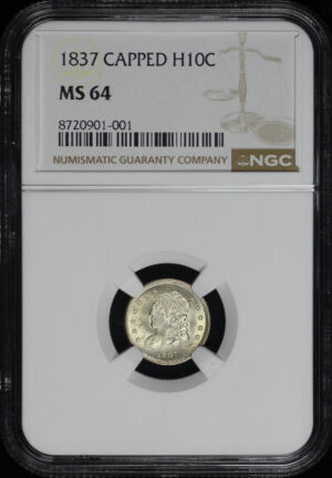 Obverse of this 1837 Capped Bust Half Dime NGC MS-64