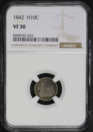 Obverse of this 1842 Liberty Seated Half Dime NGC VF-30