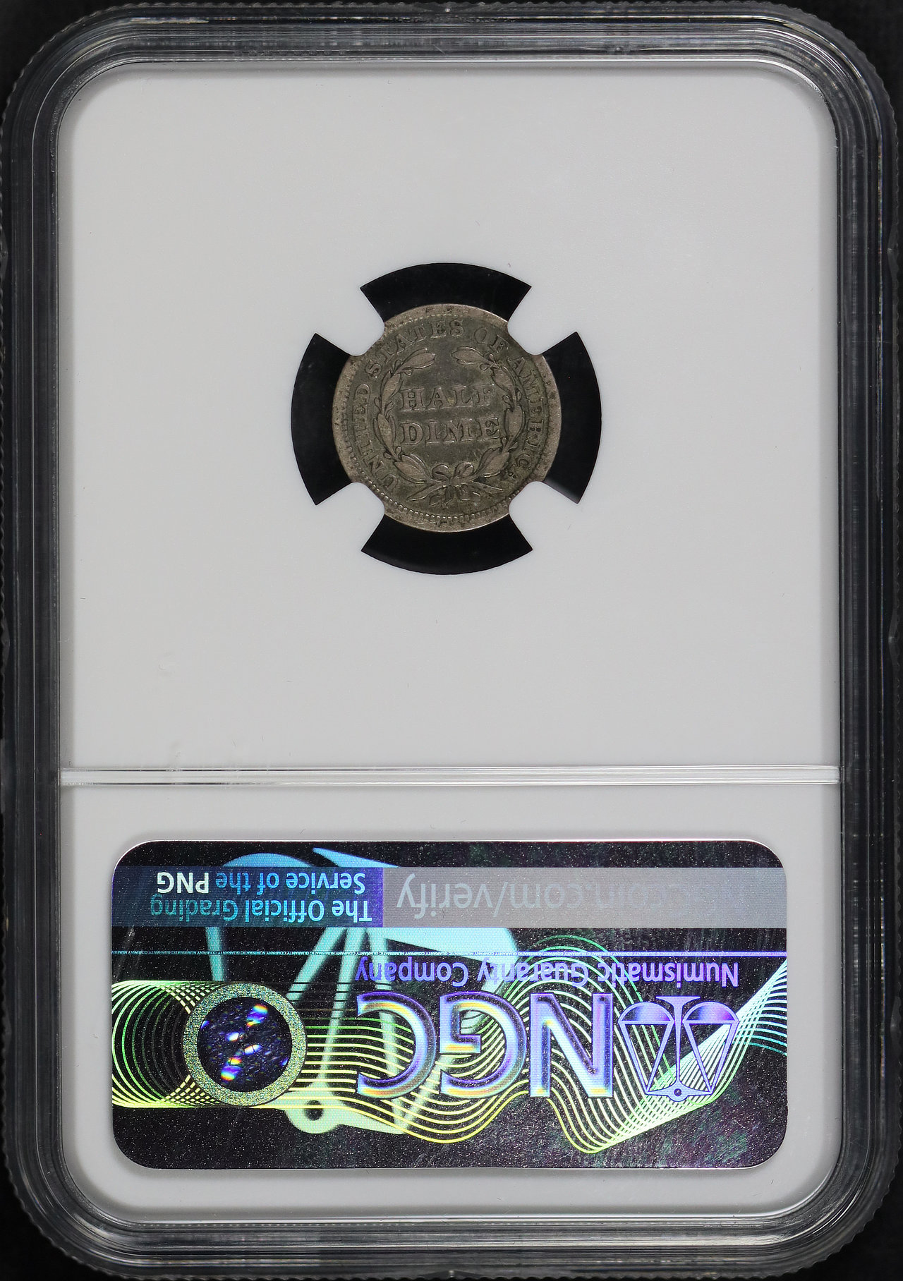 Reverse of this 1853 Liberty Seated Half Dime Arrows NGC F-15