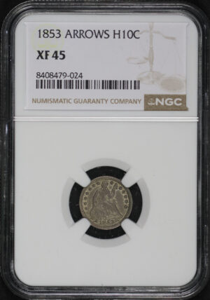 Obverse of this 1853 Liberty Seated Half Dime Arrows NGC XF-45