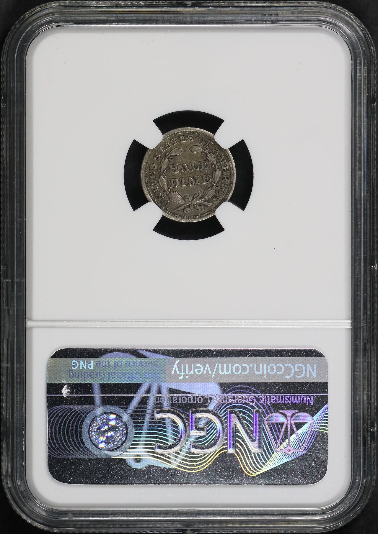 Reverse of this 1853 Liberty Seated Half Dime Arrows NGC AU-50