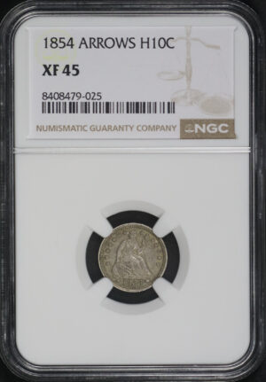 Obverse of this 1854 Liberty Seated Half Dime Arrows NGC XF-45