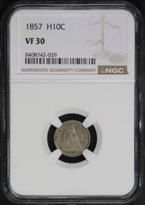 Obverse of this 1857 Liberty Seated Half Dime NGC VF-30