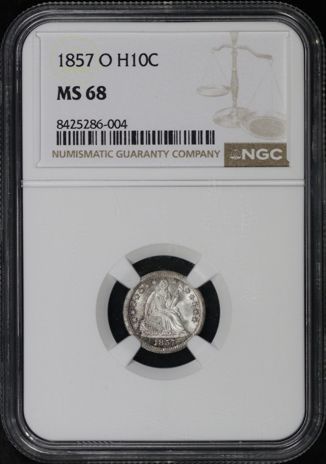 Obverse of this 1857-O Liberty Seated Half Dime NGC MS-68 Top Pop!