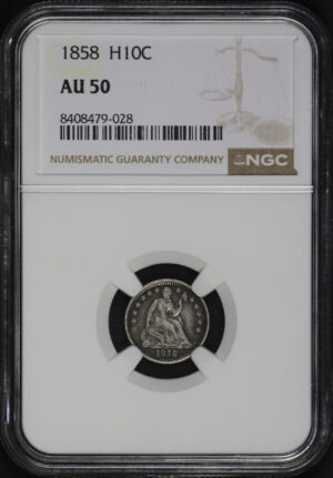 Obverse of this 1858 Liberty Seated Half Dime NGC AU-50