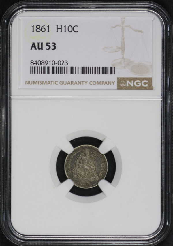 Obverse of this 1861 Liberty Seated Half Dime NGC AU-53