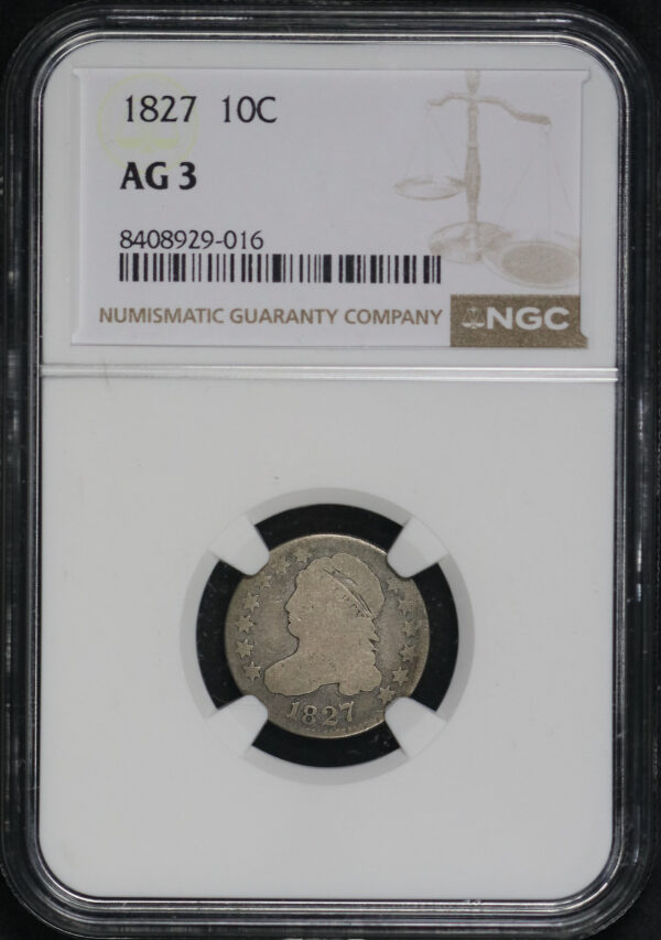 Obverse of this 1827 Capped Bust Dime NGC AG-3