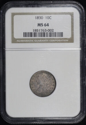 Obverse of this 1830 Medium 10C Capped Bust Dime NGC MS-64