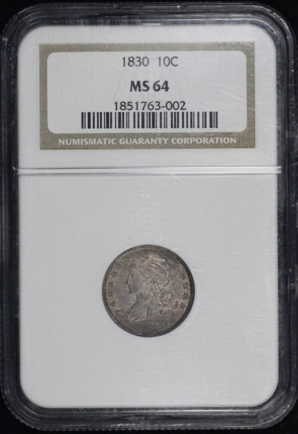 Obverse of this 1830 Medium 10C Capped Bust Dime NGC MS-64