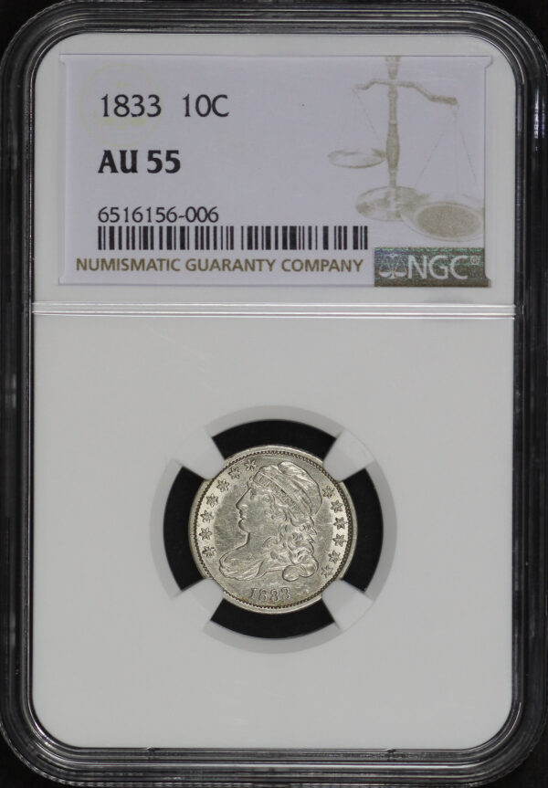 Obverse of this 1833 Capped Bust Dime NGC AU-55