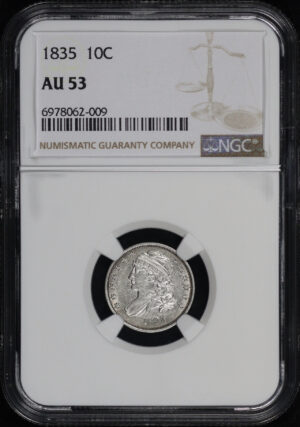 Obverse of this 1835 Capped Bust Dime NGC AU-53